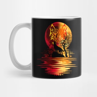 yellow red moon wolf 2 Mug